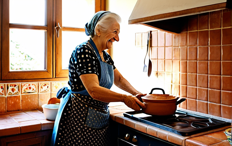 A Traditional Italian Kitchen Scene**

"A warm, inviting Italian kitchen. An older woman, *nonna* style, fully clothed in a floral apron and modest dress, smiles as she pulls a ceramic baking dish filled with lasagna from a rustic oven. The kitchen features terracotta tiles, copper pots hanging on the wall, and sunlight streaming through a window. Safe for work, appropriate content, family-friendly, perfect anatomy, natural proportions, professional food photography, high quality."

**