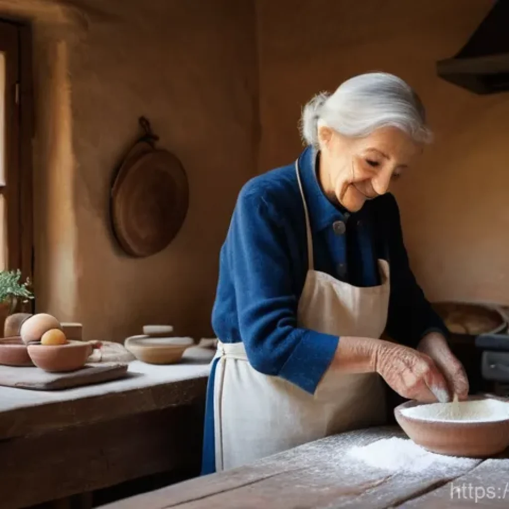 다용도 계량컵과 일반 계량컵 비교 - **Prompt:** A heartwarming scene in a rustic Italian kitchen, bathed in soft, natural light. An elde...
