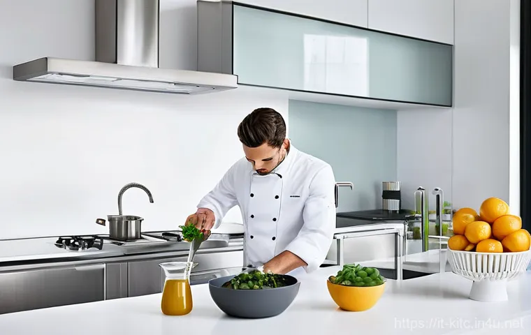다용도 계량컵과 일반 계량컵 비교 - **Prompt:** A heartwarming scene in a rustic Italian kitchen, bathed in soft, natural light. An elde...
