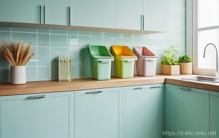 주방 쓰레기통 선택 가이드 - **Prompt:** A high-end, contemporary Italian kitchen featuring sleek, polished stainless steel appli...