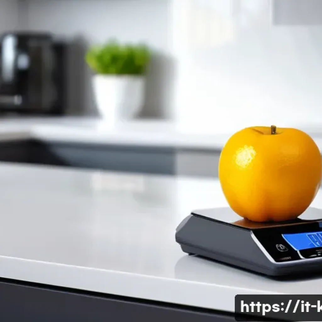스마트 주방 저울과 일반 저울 비교 - **A high-precision electronic kitchen scale on a clean, modern kitchen countertop.** The scale's dig...