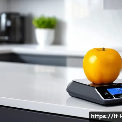 Home 32 스마트 주방 저울과 일반 저울 비교 - **A high-precision electronic kitchen scale on a clean, modern kitchen countertop.** The scale's dig...