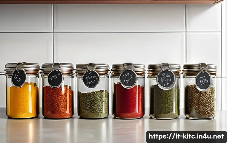 주방 조미료 정리 아이디어 - A bright and modern Italian kitchen interior featuring neatly arranged transparent spice containers ...