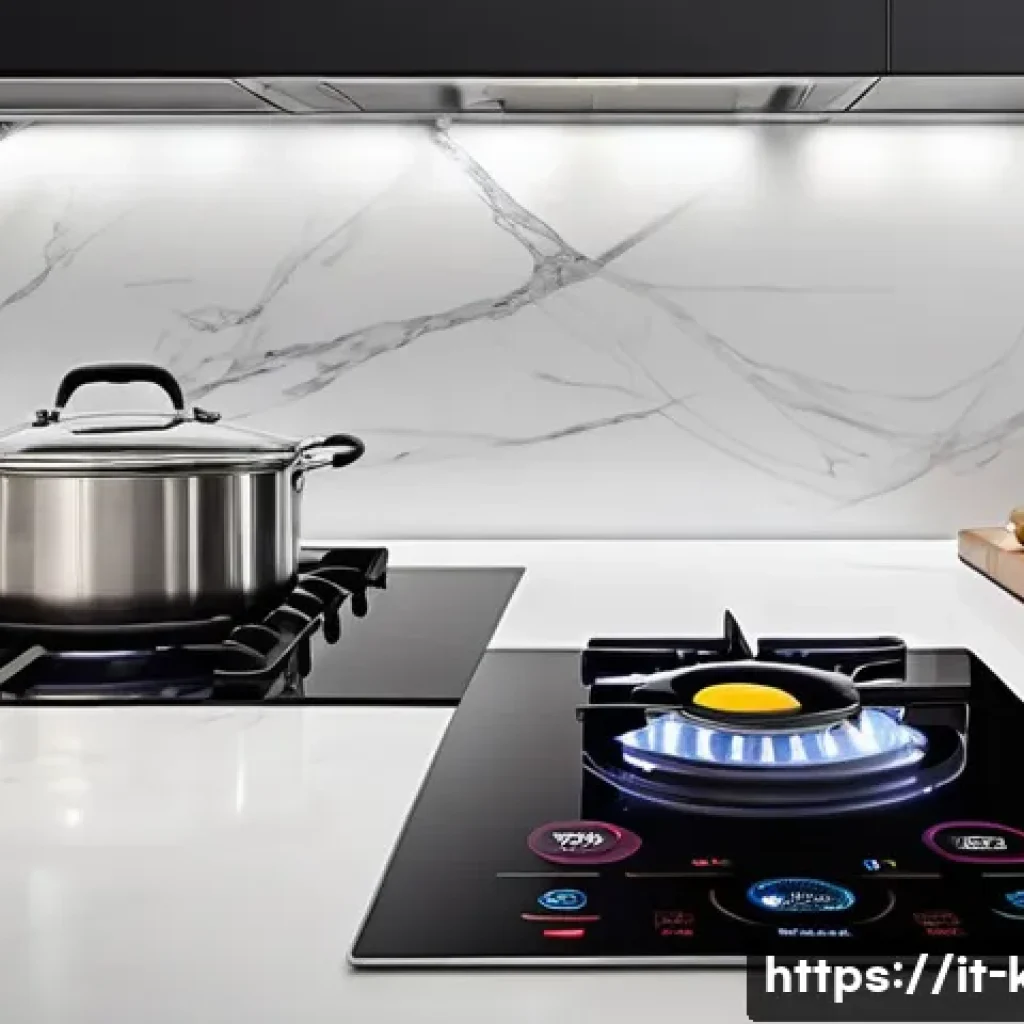스마트 조리대 온습도계 추천 - A modern Italian kitchen scene featuring a sleek smart cooktop with integrated temperature and humid...