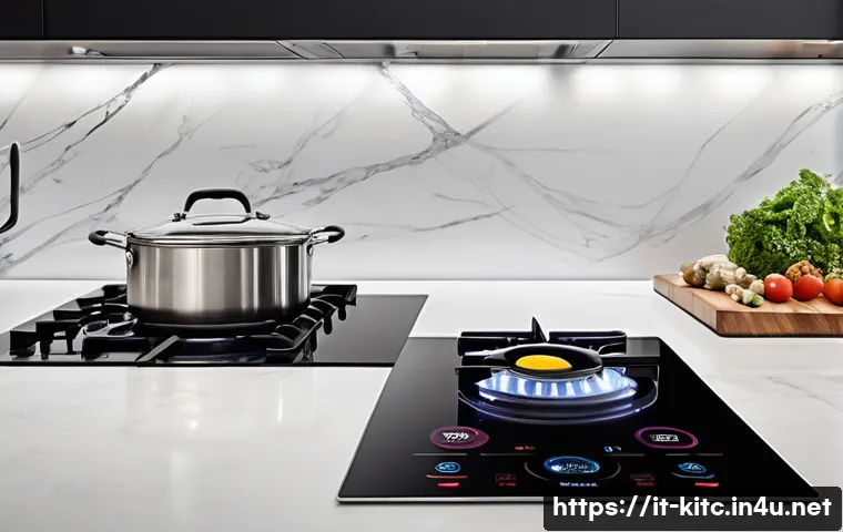 스마트 조리대 온습도계 추천 - A modern Italian kitchen scene featuring a sleek smart cooktop with integrated temperature and humid...