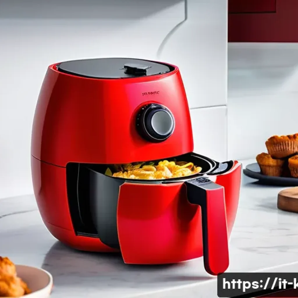 주방용 에어프라이어 전용 용기 추천 - A modern kitchen scene showcasing a high-quality food-grade silicone container inside a sleek air fr...