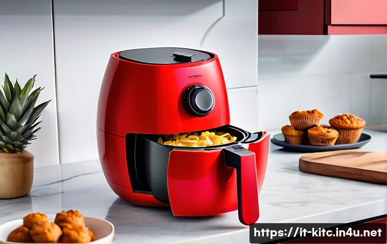 주방용 에어프라이어 전용 용기 추천 - A modern kitchen scene showcasing a high-quality food-grade silicone container inside a sleek air fr...