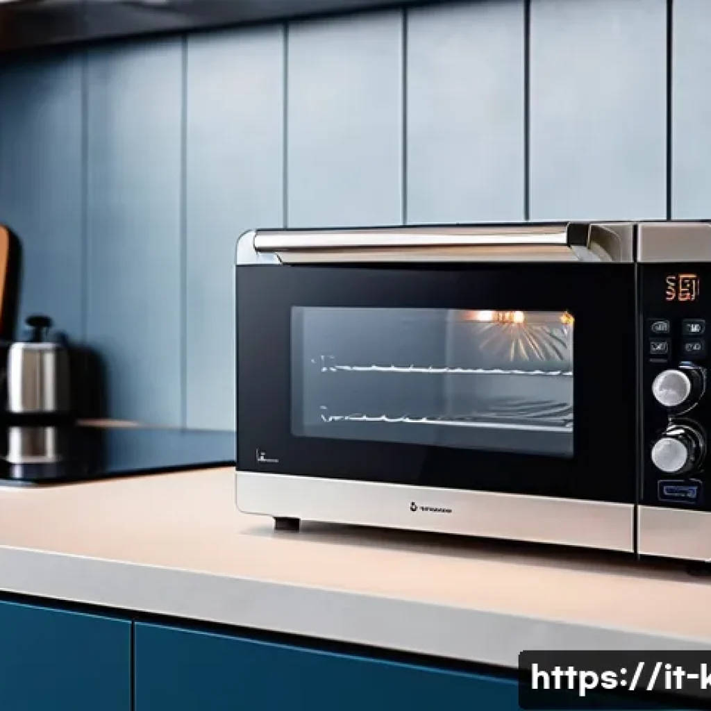 다기능 미니 오븐 추천 - A sleek, modern multifunction mini oven in a compact kitchen setting, featuring a stainless steel ex...