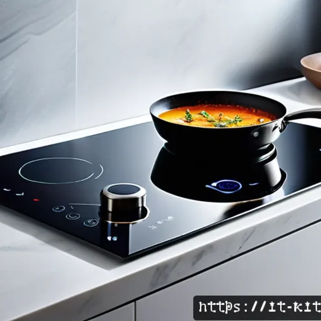 인덕션 레인지와 가스레인지 비교 - A modern Italian kitchen scene featuring a sleek black induction cooktop with a glass-ceramic surfac...
