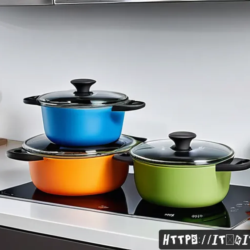 전자레인지용 냄비와 일반 냄비 비교 - A modern kitchen countertop scene featuring a variety of microwave-safe cookware made from heat-resi...