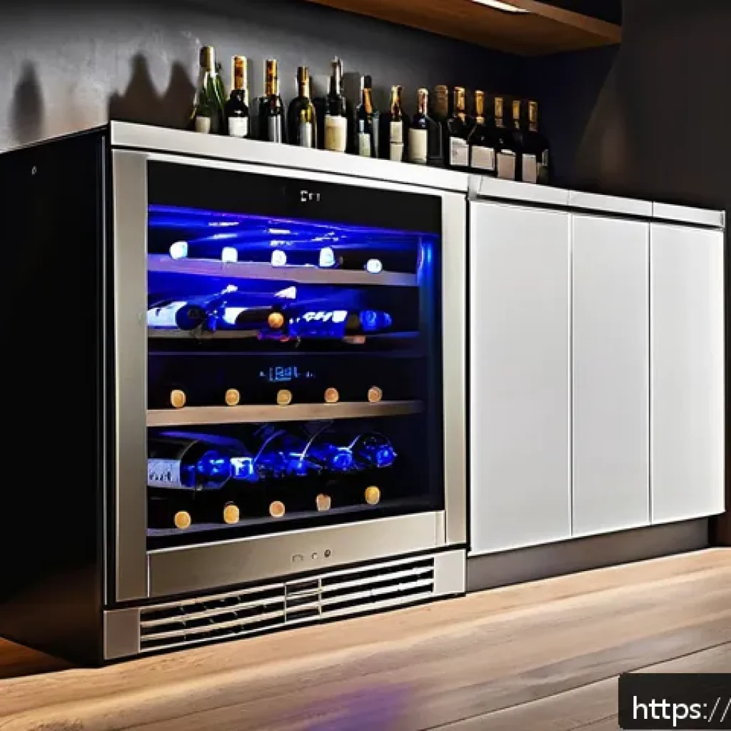 스마트 와인 셀러의 장점 - A modern, elegant smart wine cellar integrated seamlessly into a stylish Italian kitchen, featuring ...