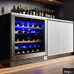 Home 22 스마트 와인 셀러의 장점 - A modern, elegant smart wine cellar integrated seamlessly into a stylish Italian kitchen, featuring ...