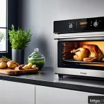 Home 20 다기능 오븐의 활용법 - A modern multifunction oven kitchen scene with a sleek stainless steel oven displaying digital contr...