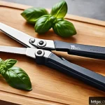 Home 19 다목적 주방 가위 추천 - A close-up image of a high-quality multifunctional kitchen scissors set on a rustic Italian kitchen ...