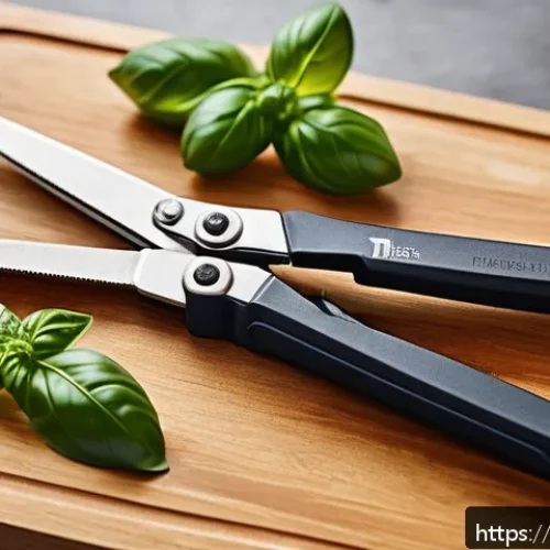 Home 31 다목적 주방 가위 추천 - A close-up image of a high-quality multifunctional kitchen scissors set on a rustic Italian kitchen ...